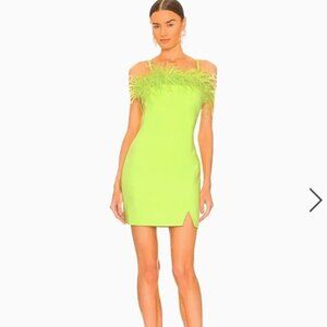 Likely Sz 10 Neon Lime Green Katy Mini Dress Ostrich Feather Cocktail Party